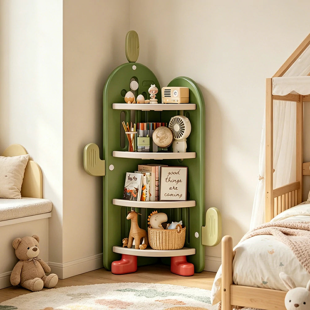 LIVARA Corner Kids Storage Cabinet 4-Tier Organised Storage Stable Anti-Tip Design for Kids Room & Play Area - Green