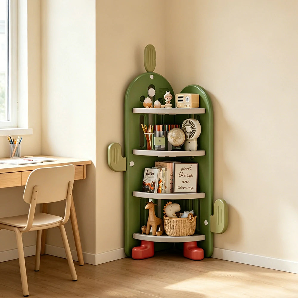 LIVARA Corner Kids Storage Cabinet 4-Tier Organised Storage Stable Anti-Tip Design for Kids Room & Play Area - Green