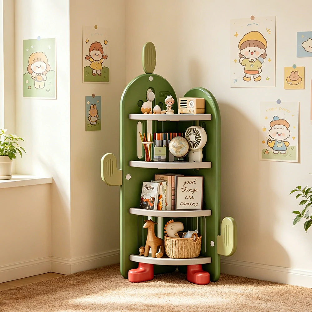 LIVARA Corner Kids Storage Cabinet 4-Tier Organised Storage Stable Anti-Tip Design for Kids Room & Play Area - Green