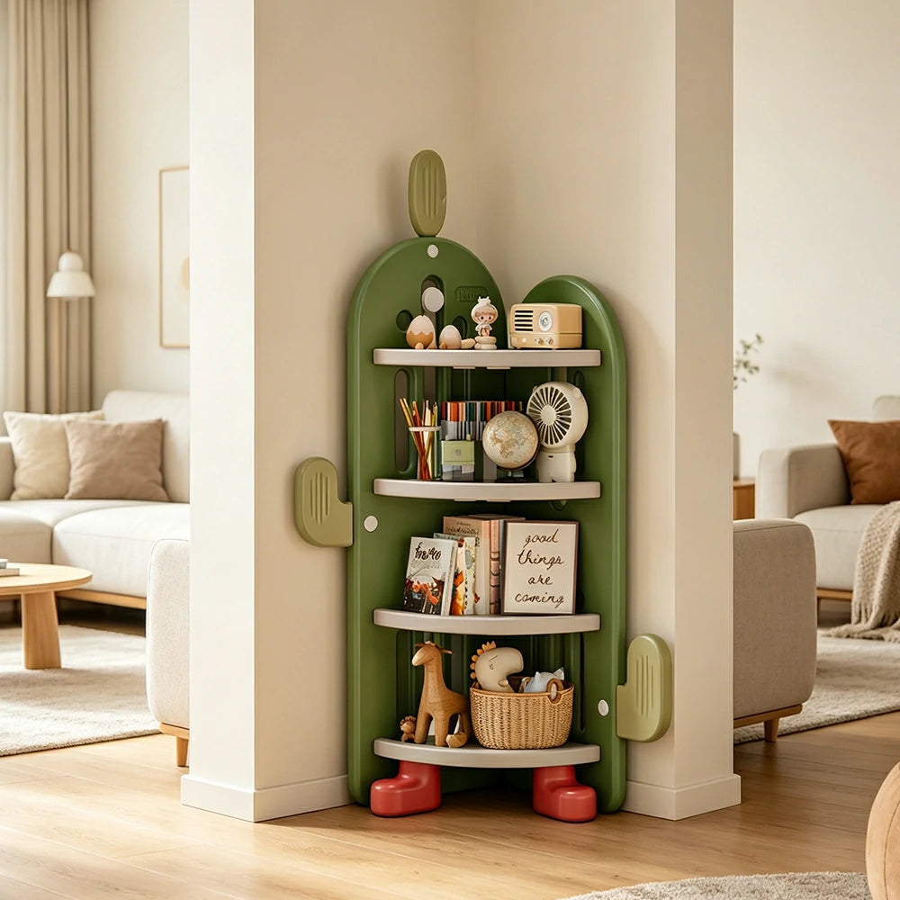 LIVARA Corner Kids Storage Cabinet 4-Tier Organised Storage Stable Anti-Tip Design for Kids Room & Play Area - Green