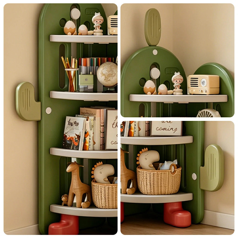 LIVARA Corner Kids Storage Cabinet 4-Tier Organised Storage Stable Anti-Tip Design for Kids Room & Play Area - Green