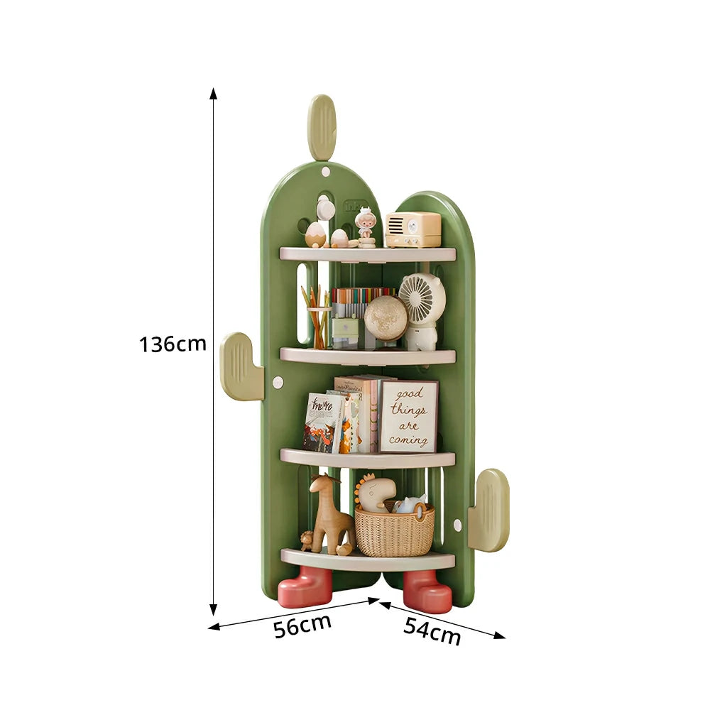 LIVARA Corner Kids Storage Cabinet 4-Tier Organised Storage Stable Anti-Tip Design for Kids Room & Play Area - Green