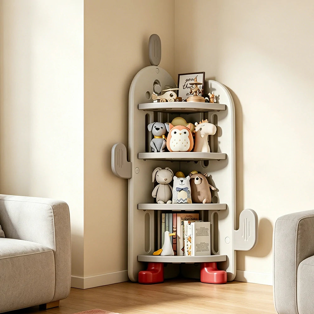 LIVARA Corner Kids Storage Cabinet 4-Tier Organised Storage Stable Anti-Tip Design for Kids Room & Play Area - White