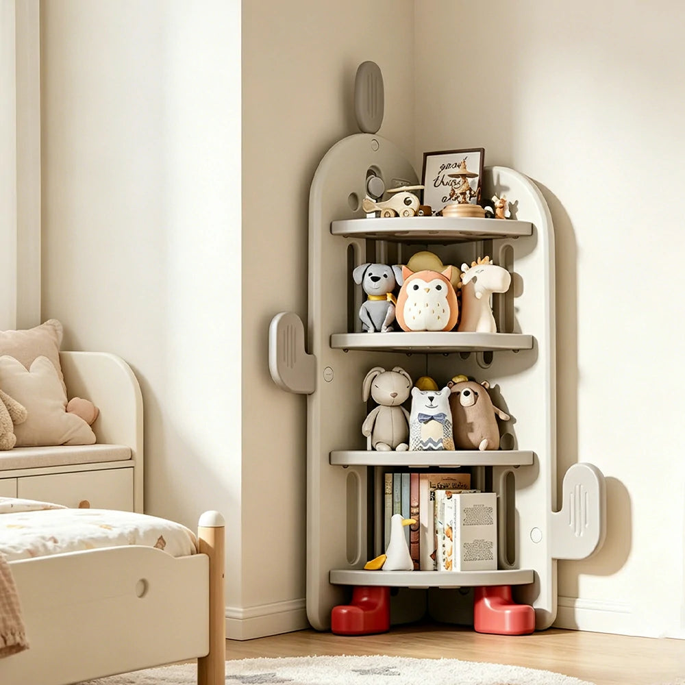 LIVARA Corner Kids Storage Cabinet 4-Tier Organised Storage Stable Anti-Tip Design for Kids Room & Play Area - White