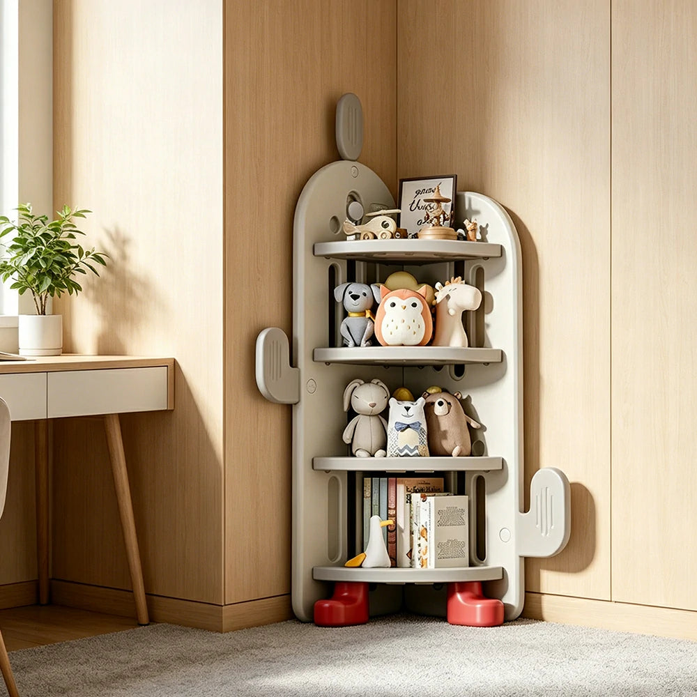 LIVARA Corner Kids Storage Cabinet 4-Tier Organised Storage Stable Anti-Tip Design for Kids Room & Play Area - White