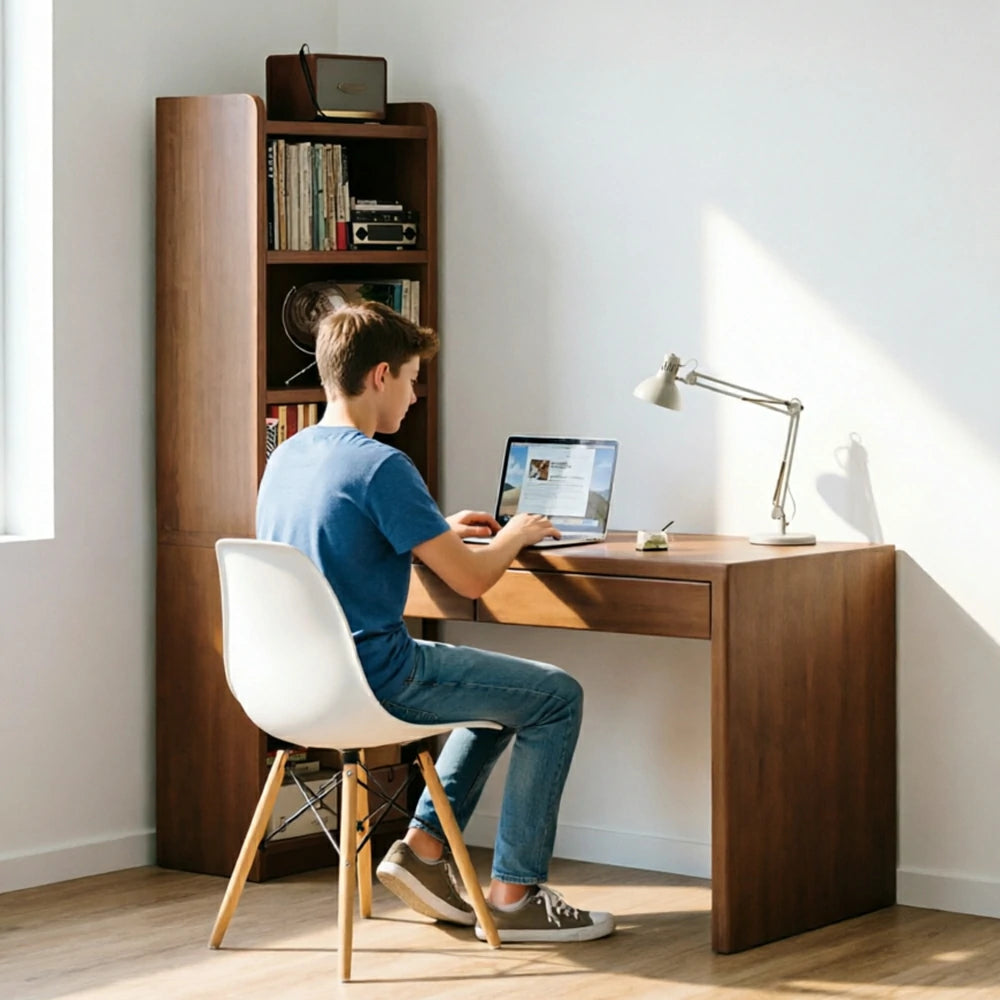 LIVARA All-in-One Desk & Bookshelf L-Shaped Space-Saving Dual Drawers 6-Tier Open Storage for Home Office & Study Room