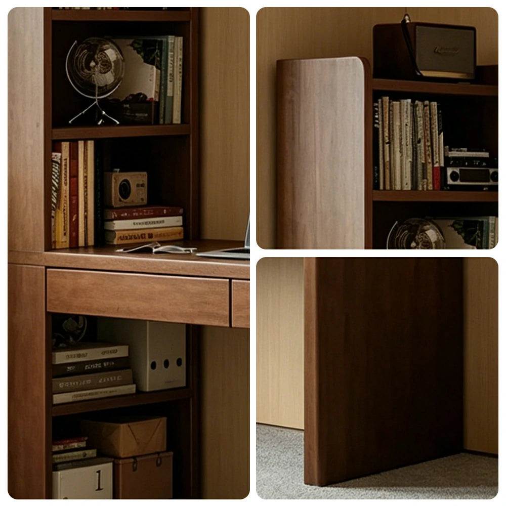 LIVARA All-in-One Desk & Bookshelf L-Shaped Space-Saving Dual Drawers 6-Tier Open Storage for Home Office & Study Room