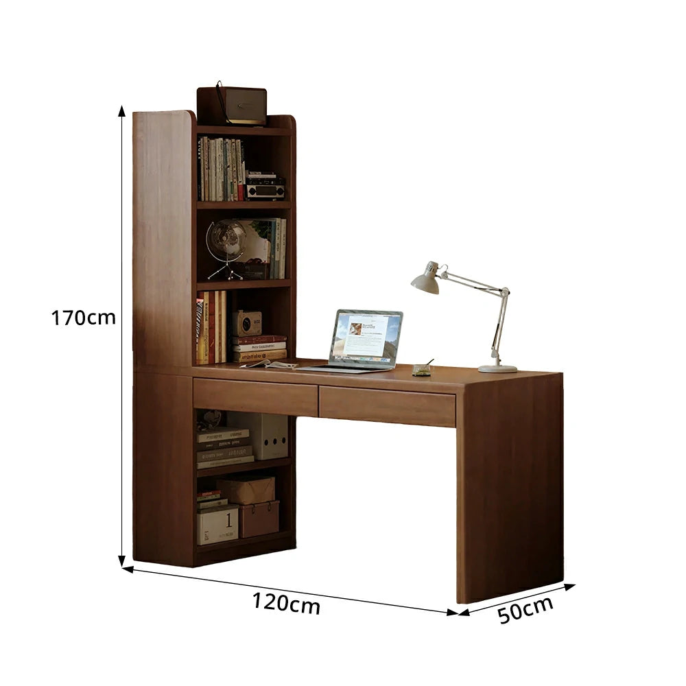 LIVARA All-in-One Desk & Bookshelf L-Shaped Space-Saving Dual Drawers 6-Tier Open Storage for Home Office & Study Room