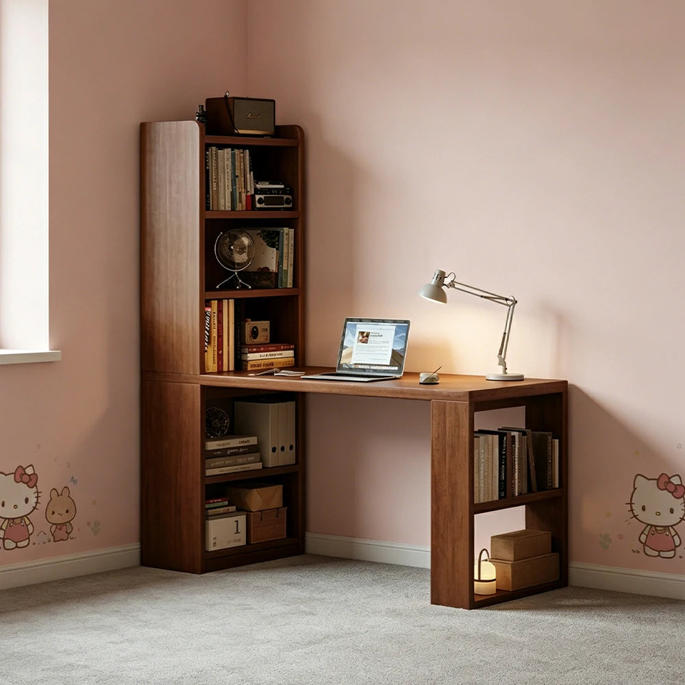 LIVARA All-in-One Desk & Bookshelf L-Shaped Space-Saving Side Cabinet 6-Tier Open Storage for Home Office & Study Room
