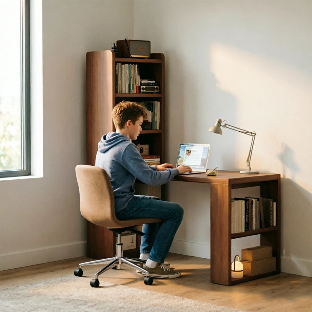 LIVARA All-in-One Desk & Bookshelf L-Shaped Space-Saving Side Cabinet 6-Tier Open Storage for Home Office & Study Room