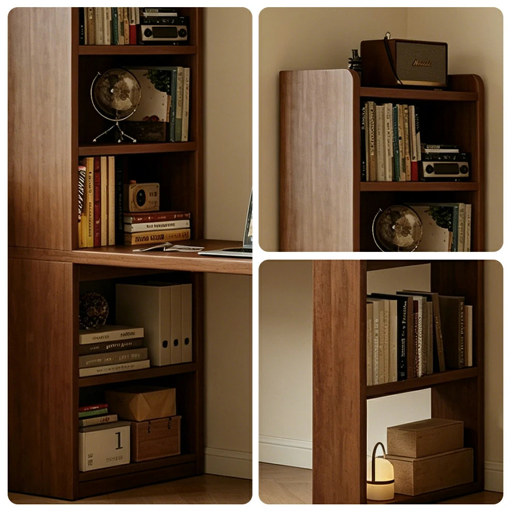 LIVARA All-in-One Desk & Bookshelf L-Shaped Space-Saving Side Cabinet 6-Tier Open Storage for Home Office & Study Room