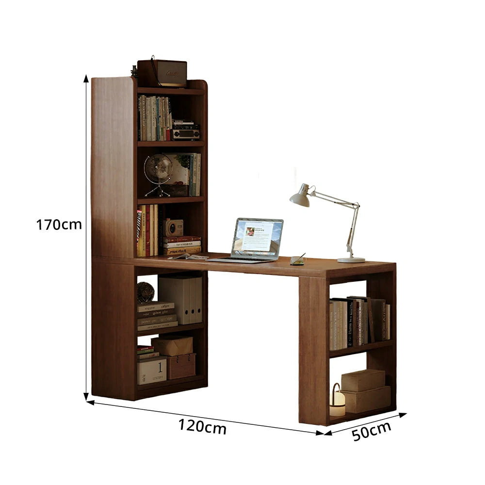 LIVARA All-in-One Desk & Bookshelf L-Shaped Space-Saving Side Cabinet 6-Tier Open Storage for Home Office & Study Room