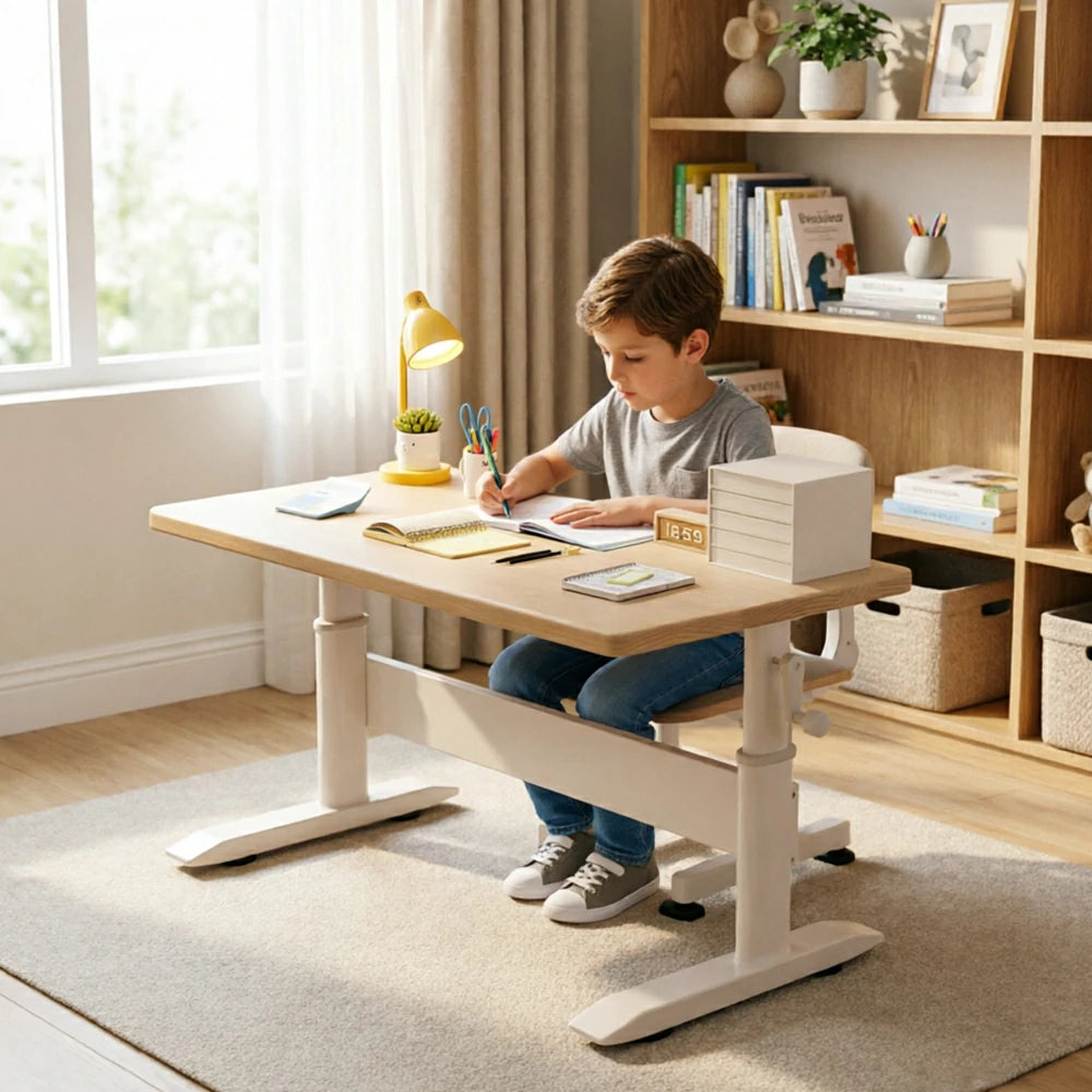 LIVARA Kids Adjustable Height Study Desk Large Storage for Children's Rooms & Home Offices - Wood