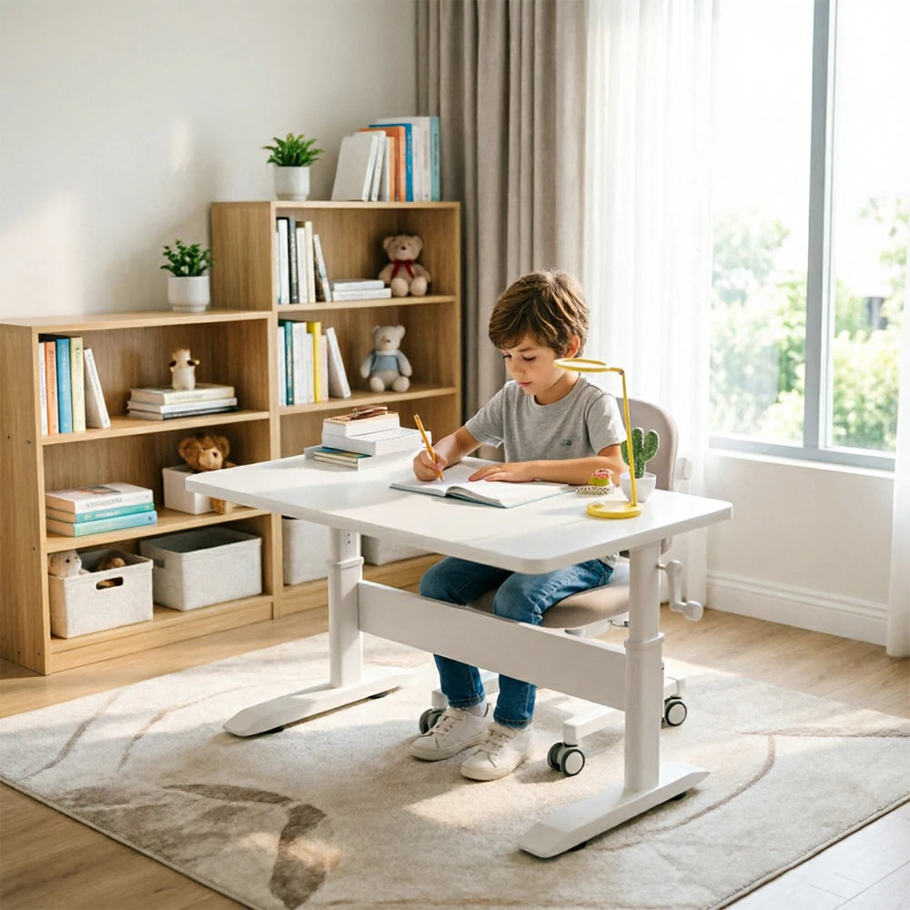 LIVARA Kids Adjustable Height Study Desk Large Storage for Children's Rooms & Home Offices - White