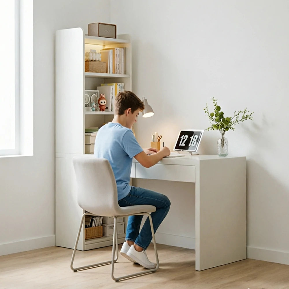 LIVARA Integrated Desk & Bookshelf Multi-Functional Storage with Double Drawers for Bedroom, Study & Home Office