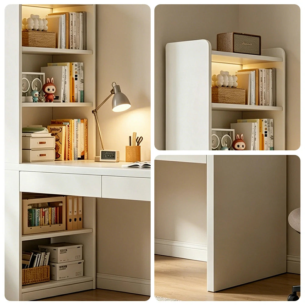 LIVARA Integrated Desk & Bookshelf Multi-Functional Storage with Double Drawers for Bedroom, Study & Home Office