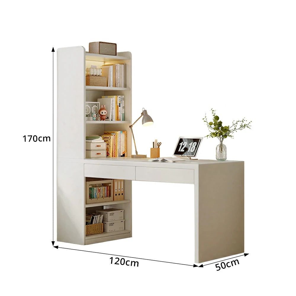LIVARA Integrated Desk & Bookshelf Multi-Functional Storage with Double Drawers for Bedroom, Study & Home Office