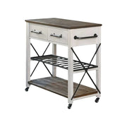 LIVARA Rustic Kitchen Trolley - Drawer Storage with 20 Bottle Wine Rack - Durable MDF Top - Farmhouse Rolling Island Cart with 360 Degree Castors