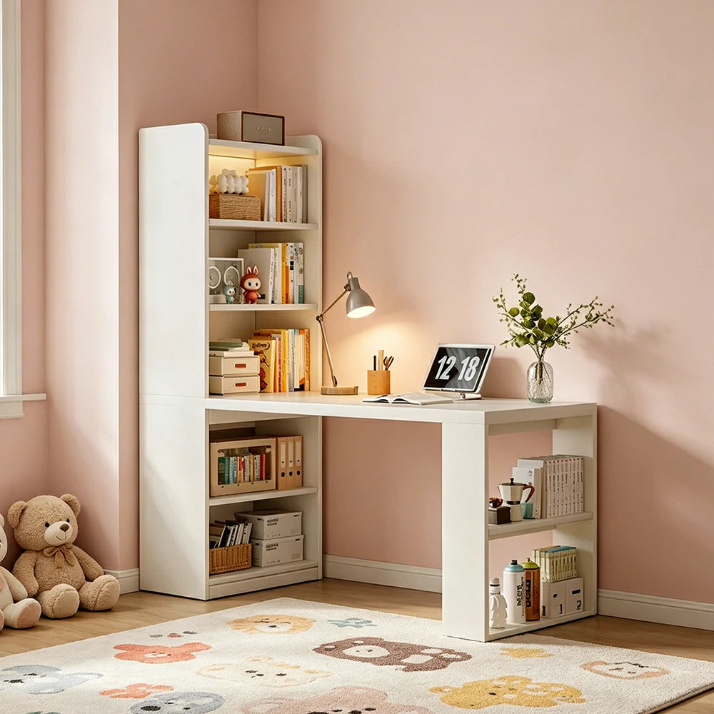 LIVARA Integrated Desk & Bookshelf Multi-Functional Storage with Side Cabinet for Bedroom, Study & Home Office