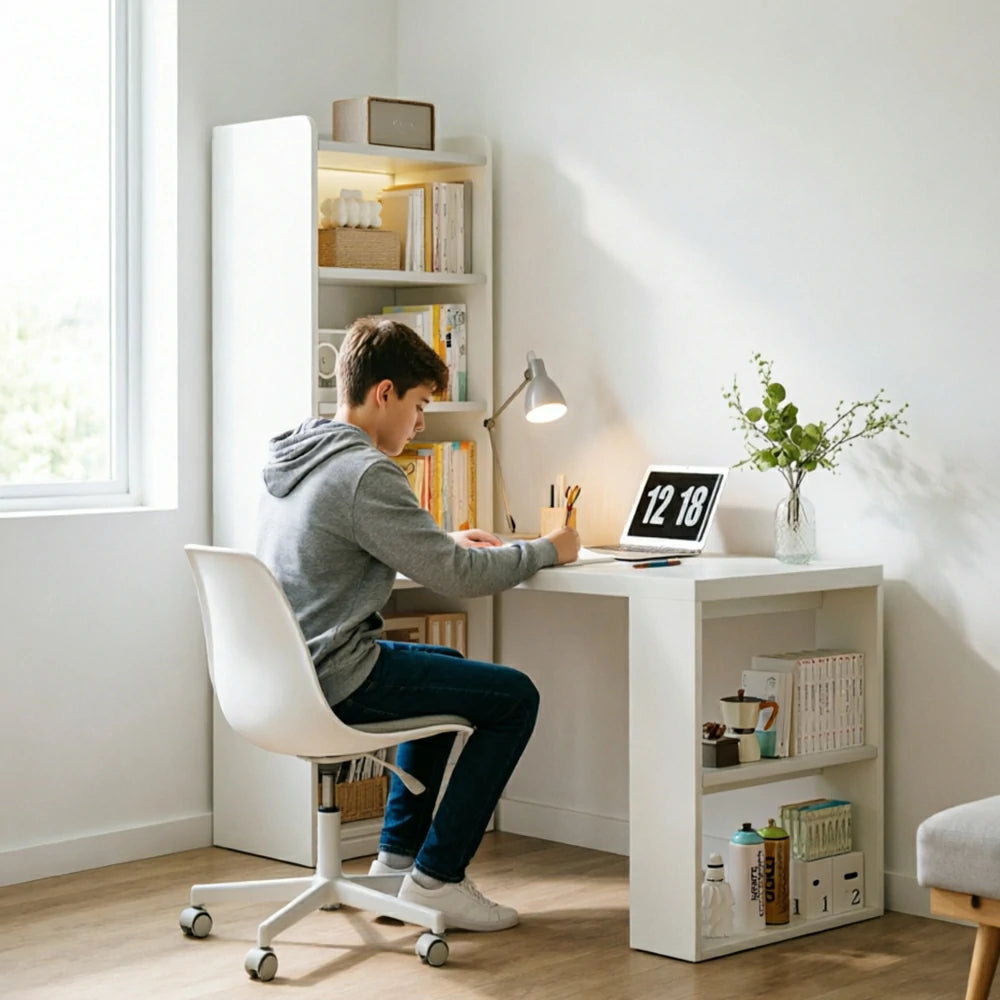 LIVARA Integrated Desk & Bookshelf Multi-Functional Storage with Side Cabinet for Bedroom, Study & Home Office