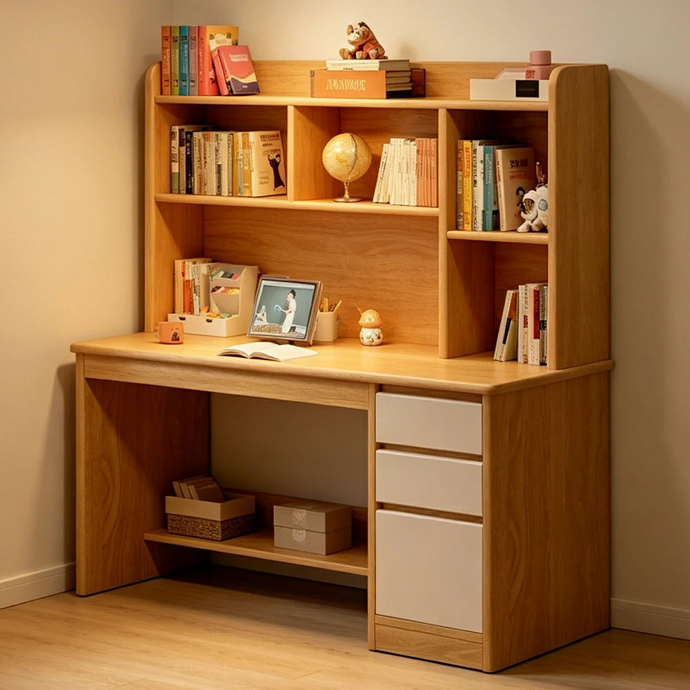 LIVARA Integrated Desk & Bookshelf with Large Storage for Bedroom, Study Room & Learning Area - Wood