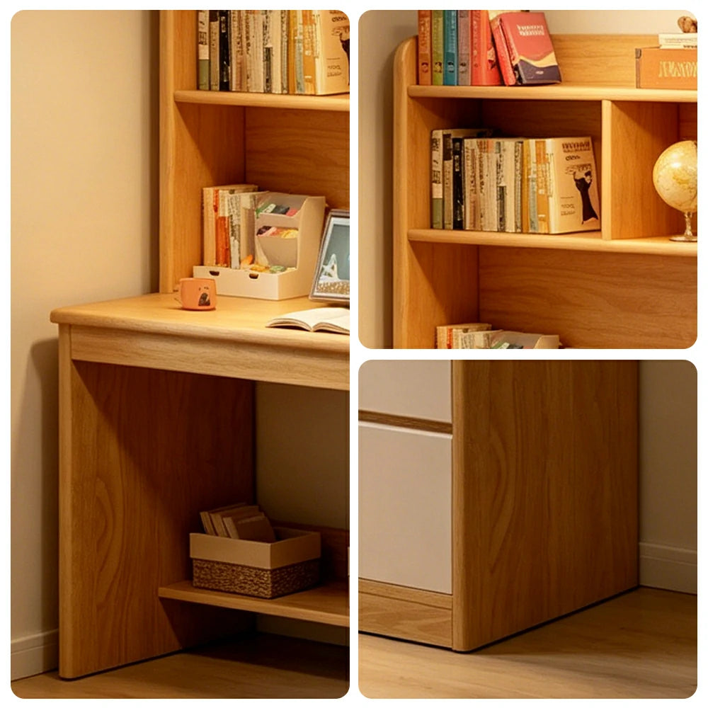 LIVARA Integrated Desk & Bookshelf with Large Storage for Bedroom, Study Room & Learning Area - Wood