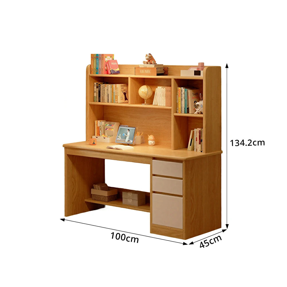 LIVARA Integrated Desk & Bookshelf with Large Storage for Bedroom, Study Room & Learning Area - Wood