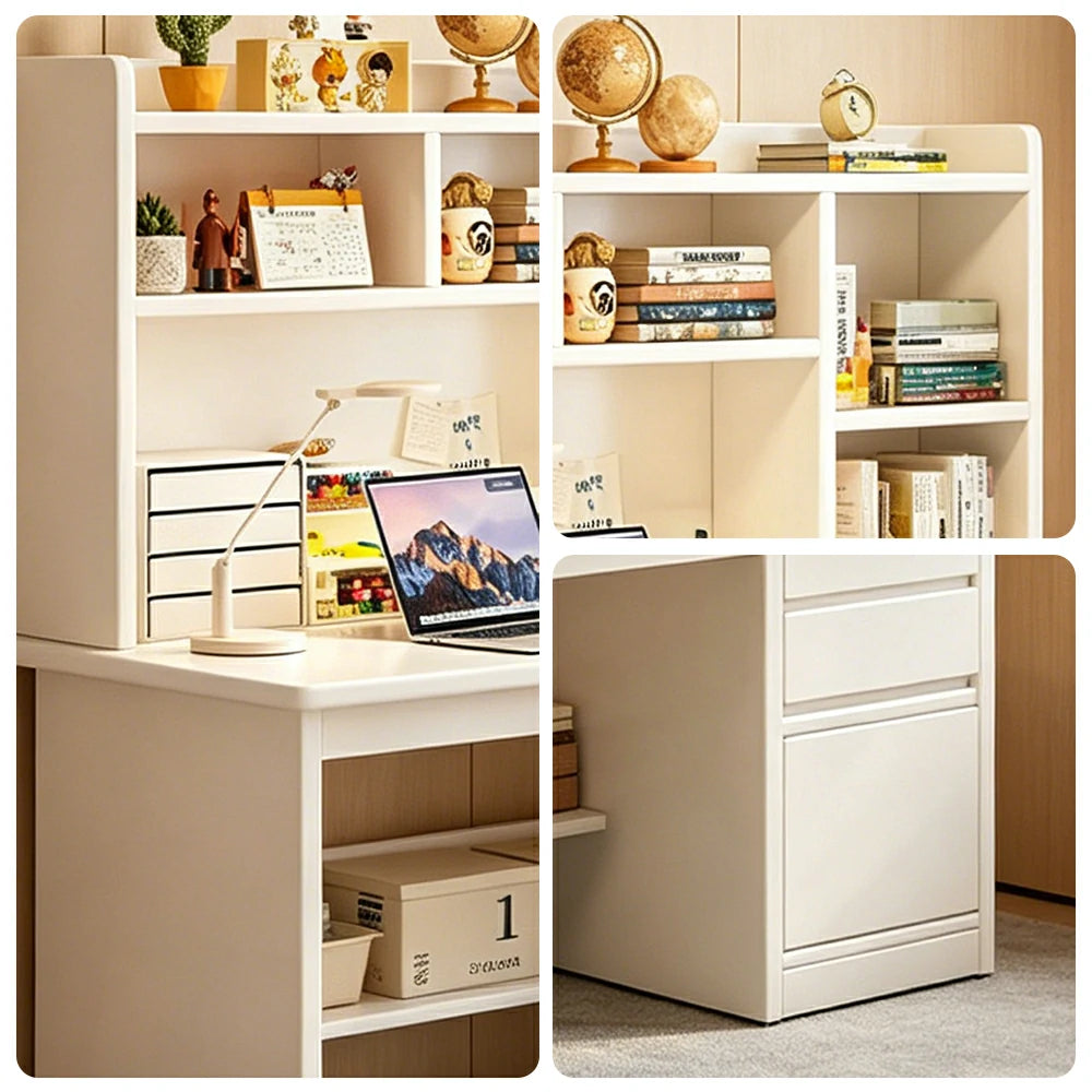 LIVARA Integrated Desk & Bookshelf with Large Storage for Bedroom, Study Room & Learning Area - White