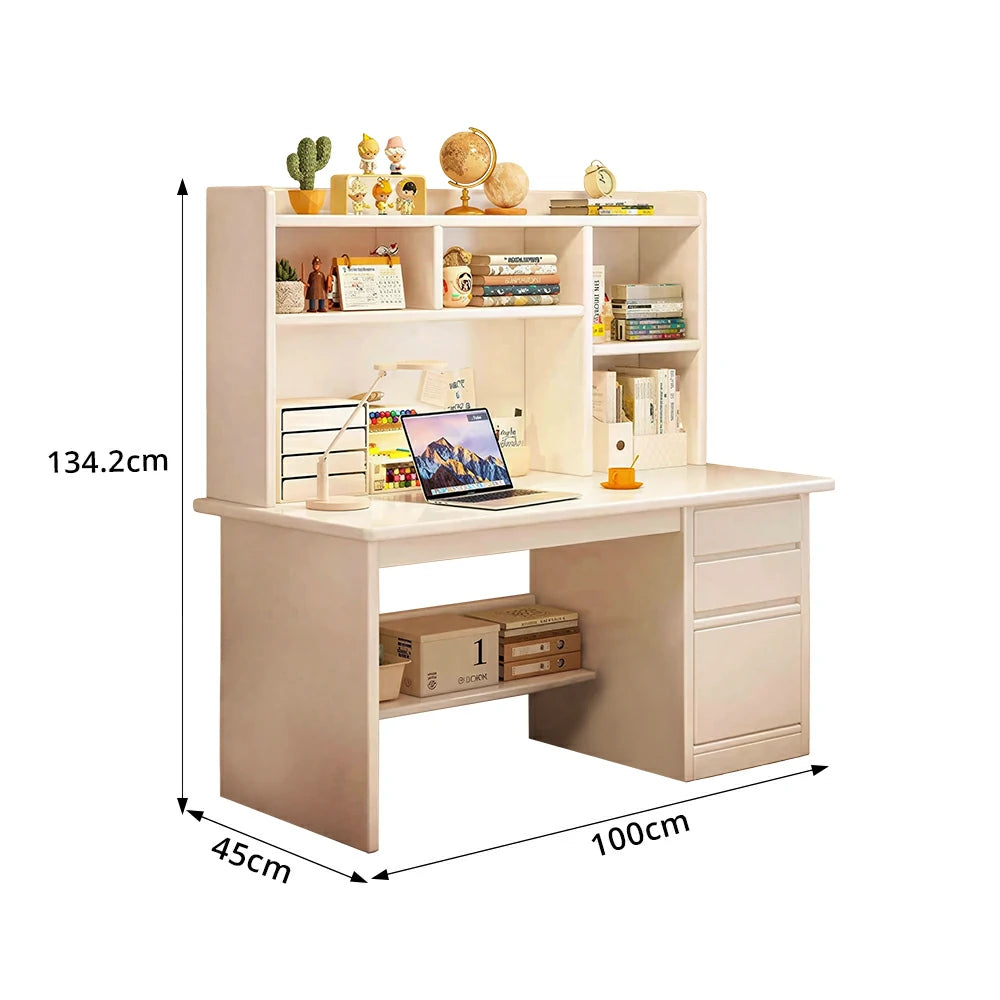 LIVARA Integrated Desk & Bookshelf with Large Storage for Bedroom, Study Room & Learning Area - White