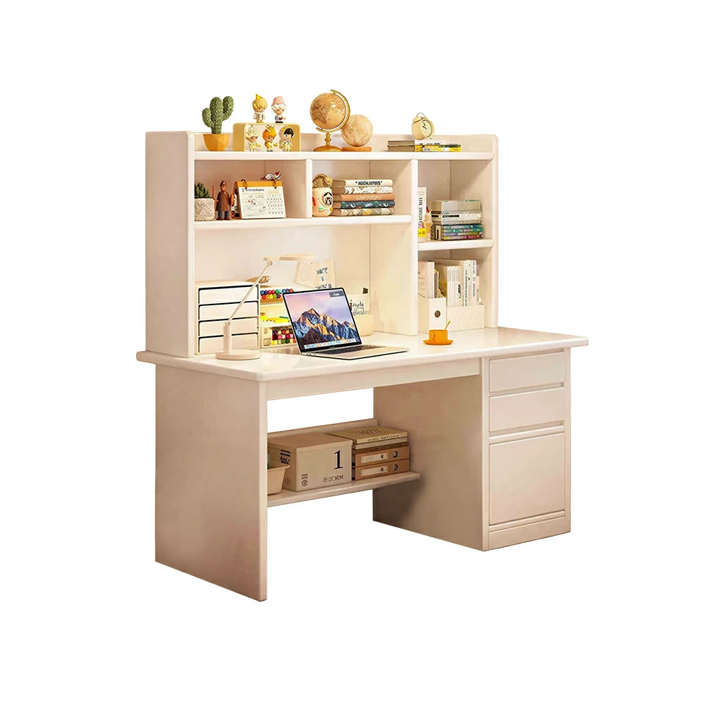 LIVARA Integrated Desk & Bookshelf with Large Storage for Bedroom, Study Room & Learning Area - White