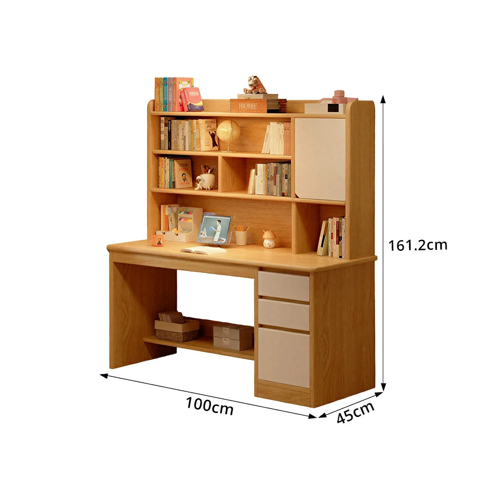 LIVARA Integrated Desk & Bookshelf High Cabinet with Large Storage for Bedroom, Study Room & Learning Area - Wood