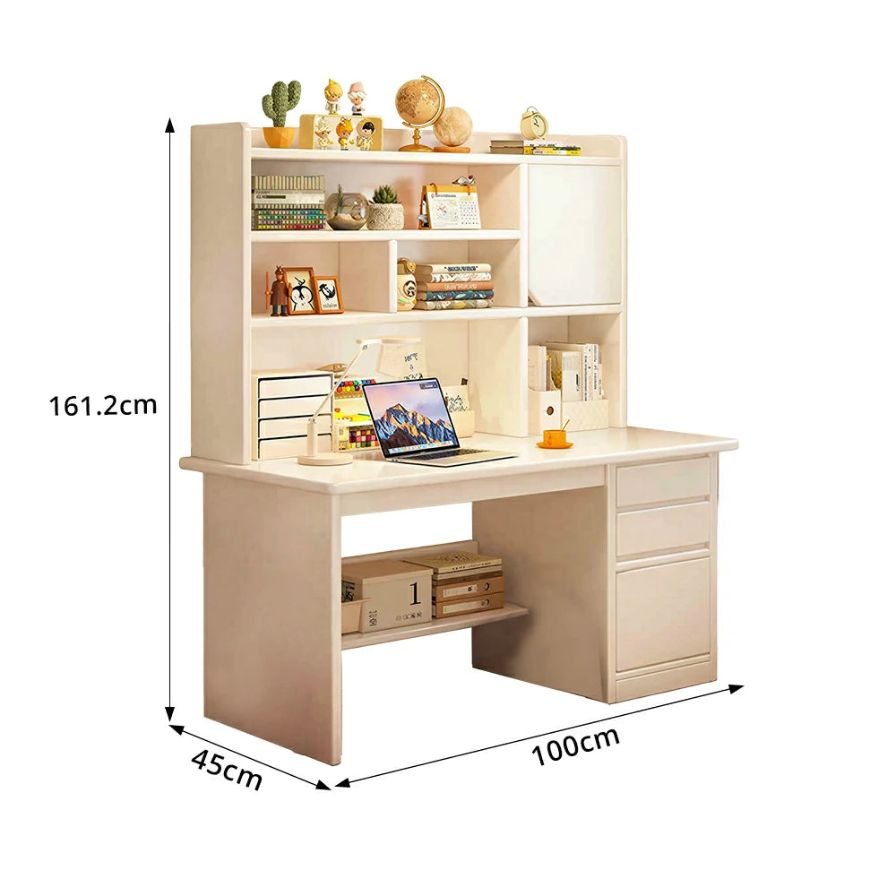 LIVARA Integrated Desk & Bookshelf High Cabinet with Large Storage for Bedroom, Study Room & Learning Area - White