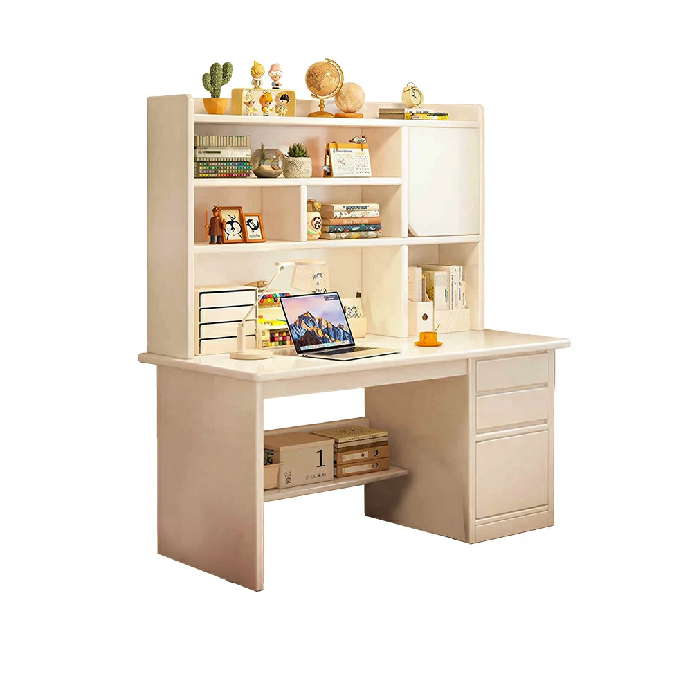 LIVARA Integrated Desk & Bookshelf High Cabinet with Large Storage for Bedroom, Study Room & Learning Area - White