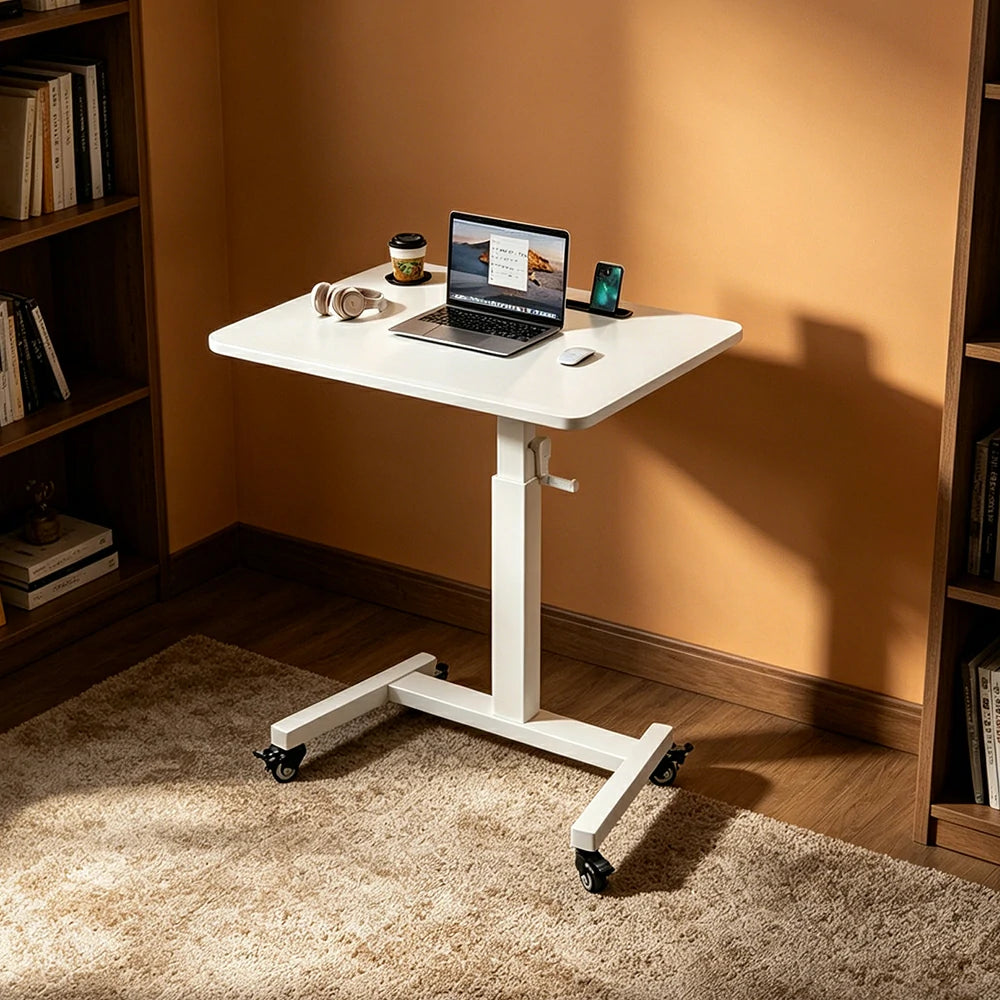 LIVARA Adjustable Mobile Side Table with Hand-Crank Height & Foldable Storage for Bedroom, Living Room & Bedside Work