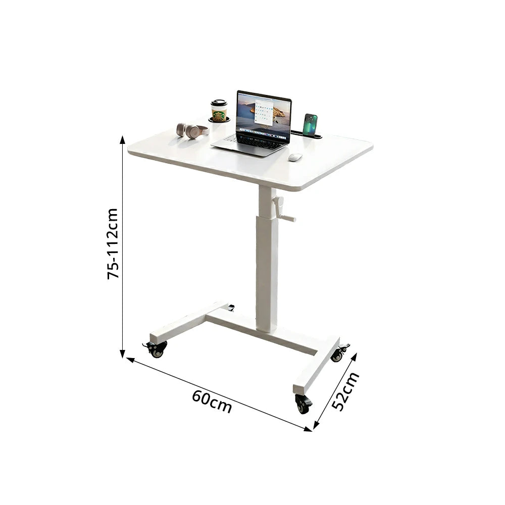 LIVARA Adjustable Mobile Side Table with Hand-Crank Height & Foldable Storage for Bedroom, Living Room & Bedside Work
