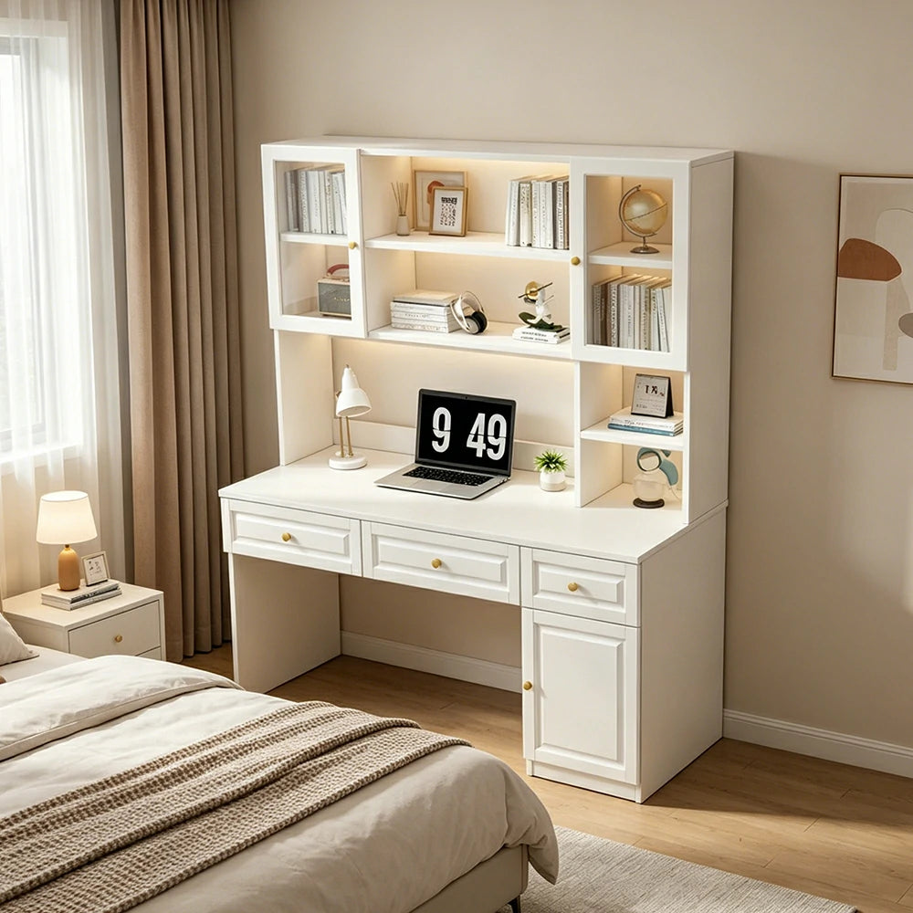 LIVARA Desk & Bookshelf Combo 100cm Thick Solid Wood Multi-Zone Storage for Bedroom, Kids Study & Home Office