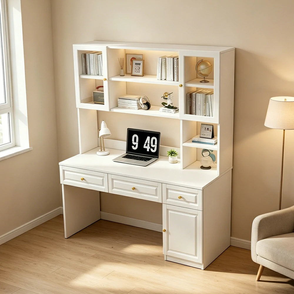 LIVARA Desk & Bookshelf Combo 100cm Thick Solid Wood Multi-Zone Storage for Bedroom, Kids Study & Home Office