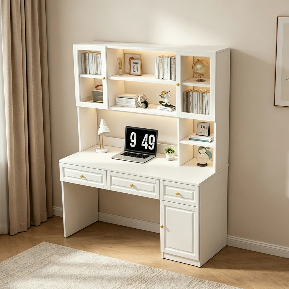 LIVARA Desk & Bookshelf Combo 100cm Thick Solid Wood Multi-Zone Storage for Bedroom, Kids Study & Home Office