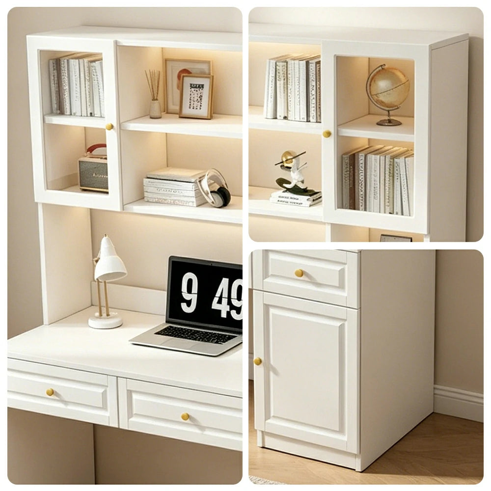 LIVARA Desk & Bookshelf Combo 100cm Thick Solid Wood Multi-Zone Storage for Bedroom, Kids Study & Home Office