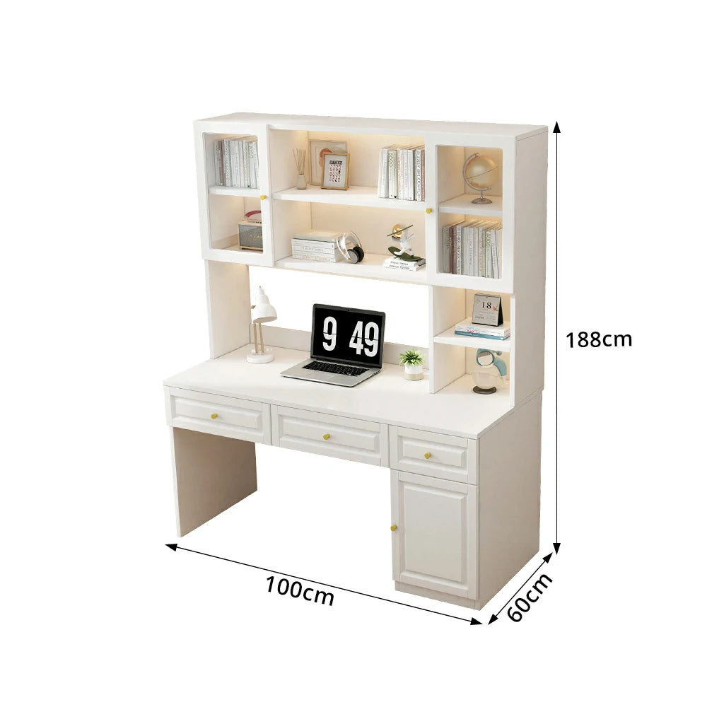 LIVARA Desk & Bookshelf Combo 100cm Thick Solid Wood Multi-Zone Storage for Bedroom, Kids Study & Home Office
