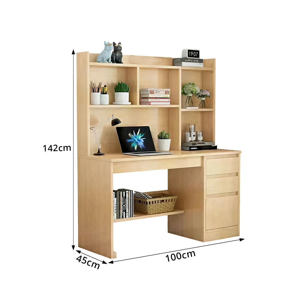 LIVARA Nordic Desk & Bookshelf Combo Large Desktop & Multi-Zone Storage for Bedroom, Study Room & Kids Study Area - Wood