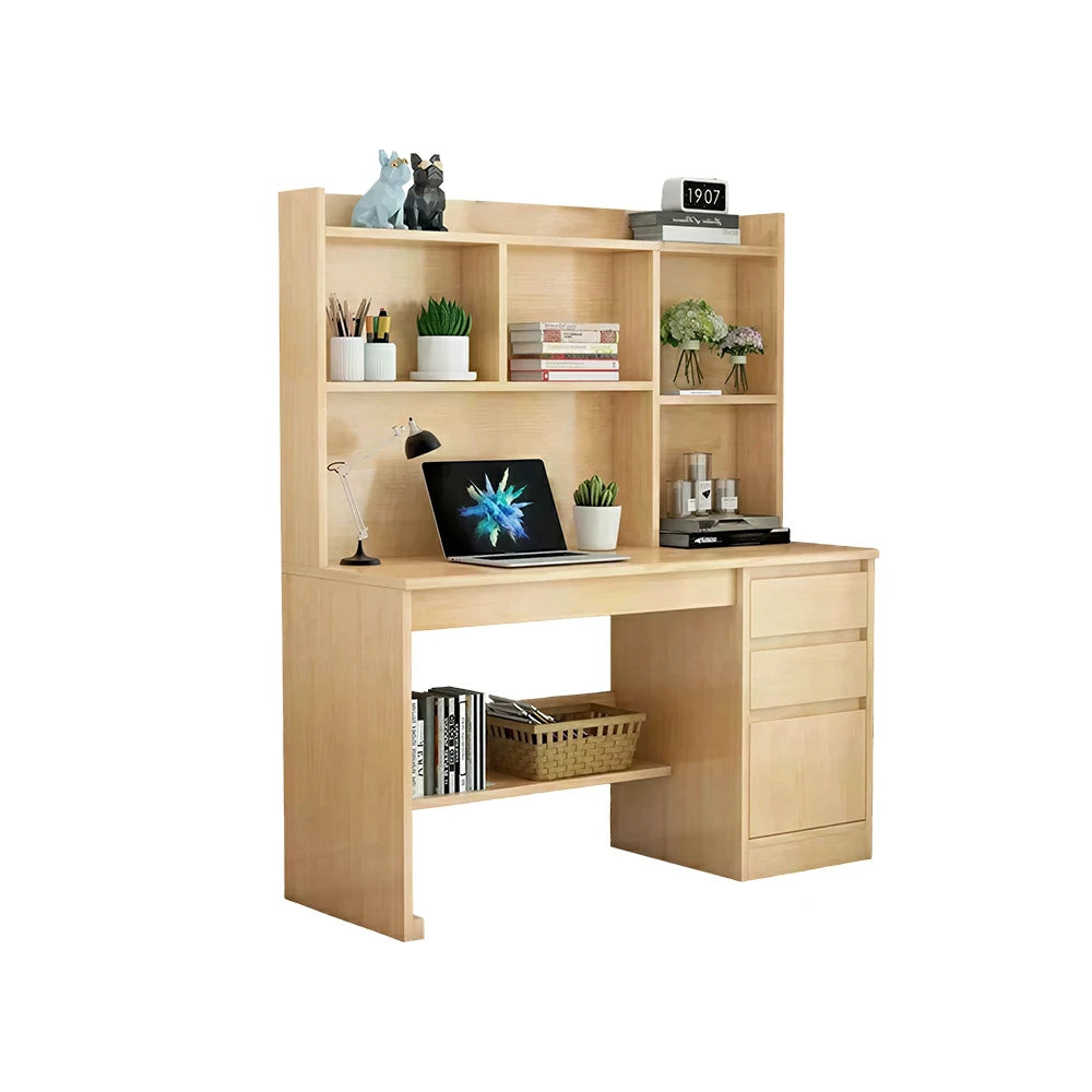LIVARA Nordic Desk & Bookshelf Combo Large Desktop & Multi-Zone Storage for Bedroom, Study Room & Kids Study Area - Wood