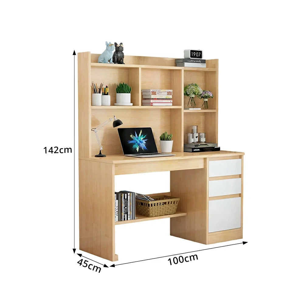 LIVARA Nordic Desk & Bookshelf Combo Large Desktop & Multi-Zone Storage for Bedroom, Study Room & Kids Study Area - Wood&White