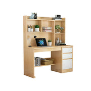 LIVARA Nordic Desk & Bookshelf Combo Large Desktop & Multi-Zone Storage for Bedroom, Study Room & Kids Study Area - Wood&White