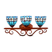 LIVARA European Vintage Mediterranean Style 3-Light Wall Light Stained Glass Handcrafted Iron Frame 63cm Living Room Bedroom Dining