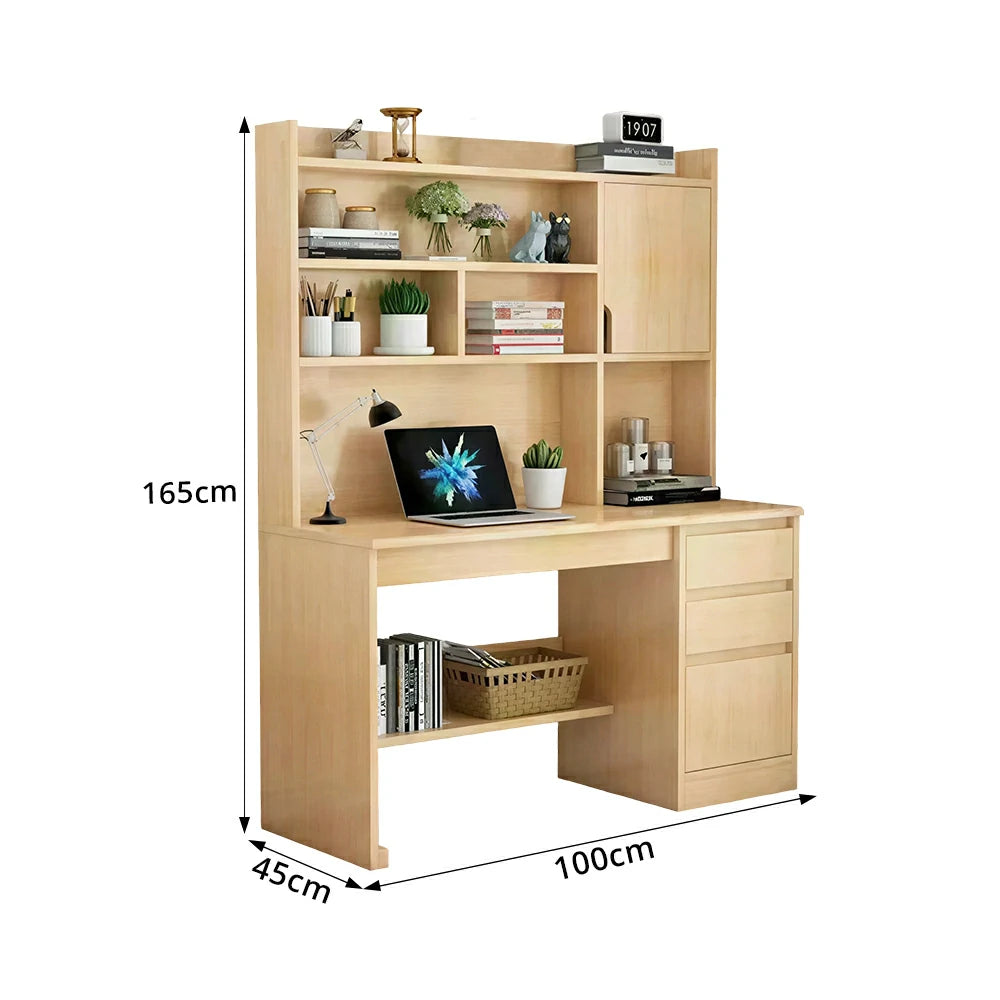 LIVARA Nordic Desk & Bookshelf Combo with Doors, Large Desktop & Multi-Zone Storage for Bedroom, Study Room & Kids Study Area - Wood