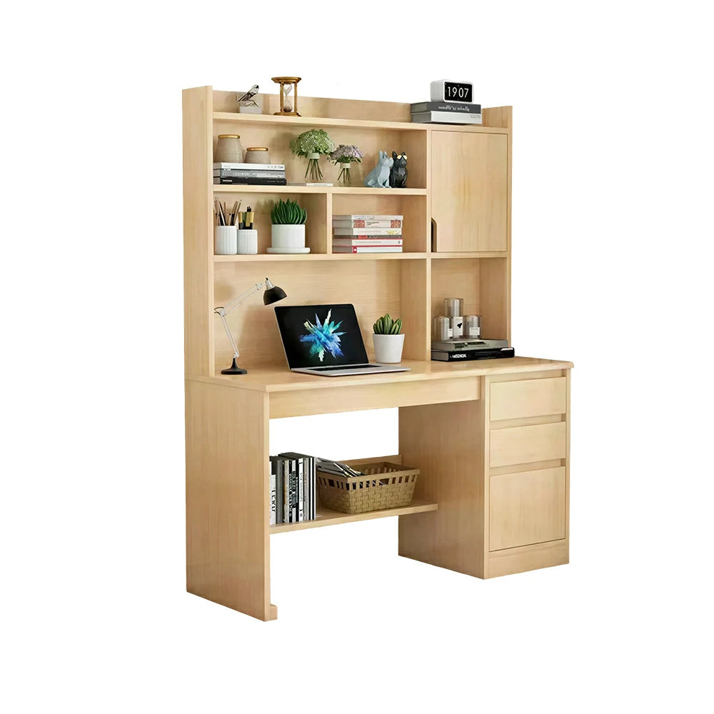 LIVARA Nordic Desk & Bookshelf Combo with Doors, Large Desktop & Multi-Zone Storage for Bedroom, Study Room & Kids Study Area - Wood