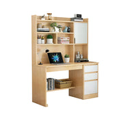 LIVARA Nordic Desk & Bookshelf Combo with Doors, Large Desktop & Multi-Zone Storage for Bedroom, Study Room & Kids Study Area - Wood&White