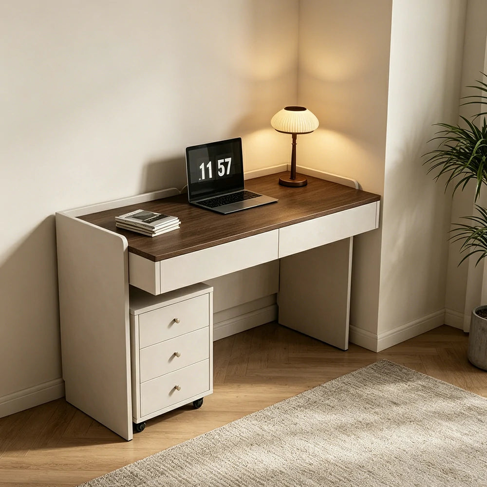 LIVARA 80cm Multi-Functional Solid Wood Desk with Drawer & Side Cabinet for Bedroom, Study Room & Home Office
