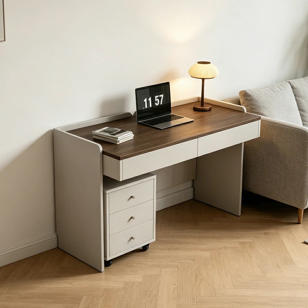 LIVARA 80cm Multi-Functional Solid Wood Desk with Drawer & Side Cabinet for Bedroom, Study Room & Home Office